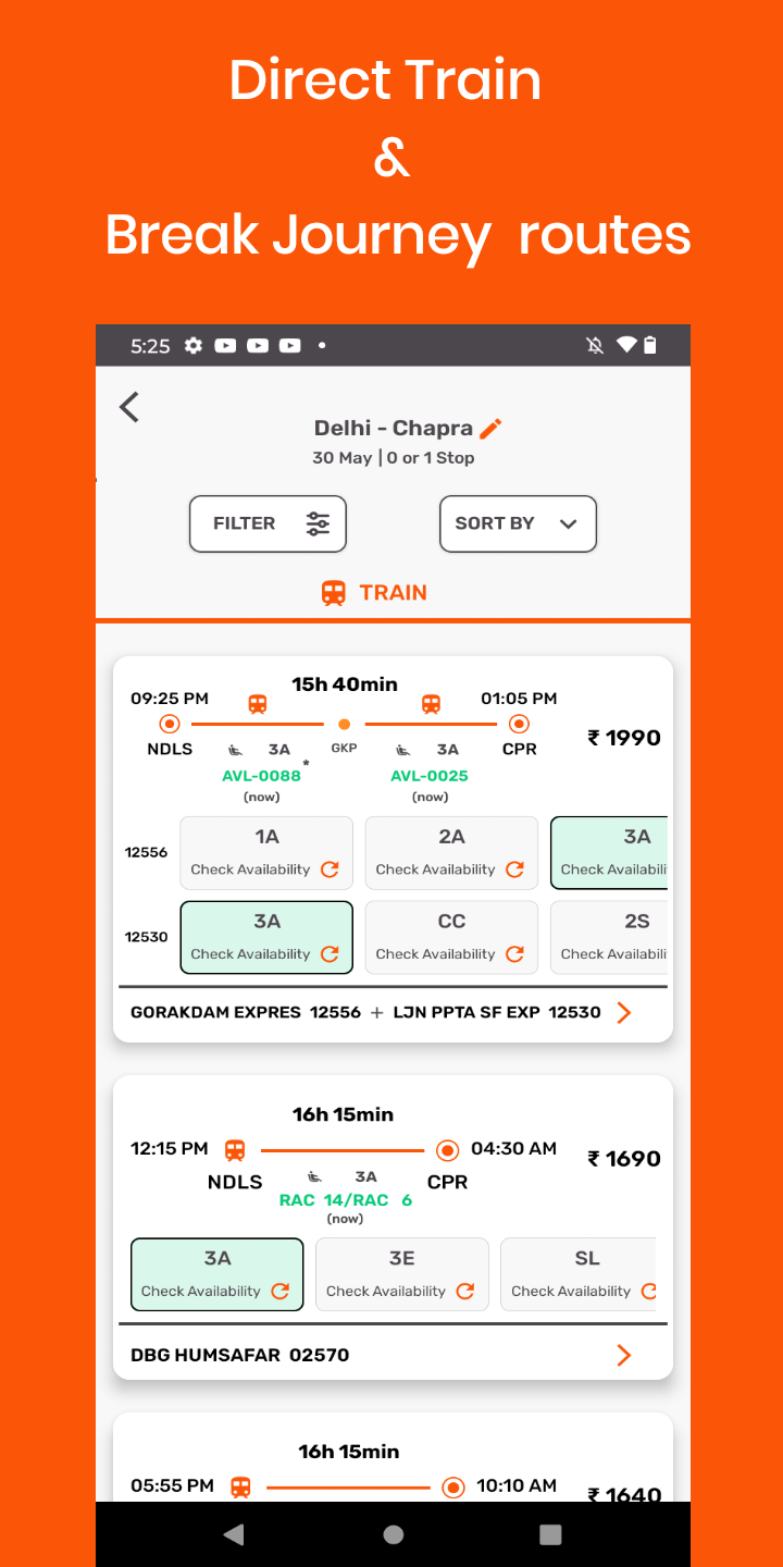 Direct and one-stop Train Options